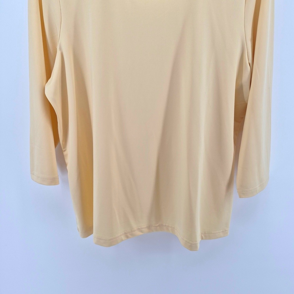 Susan Graver Style Women's Large Butter Yellow Liquid Knit 3/4 Sleeve Top - Picture 4 of 10